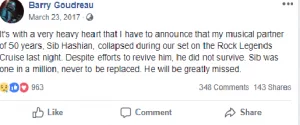barry's condolence for sib hashian's passing