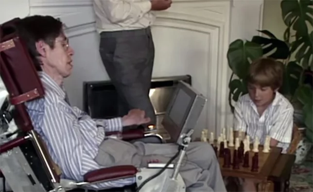 Timothy Hawking playing chess with dad
